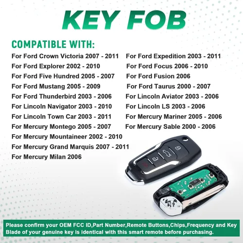 Miniatura 3 de Beefunny Control remoto de repuesto mejorado con tapa para Ford, Lincoln, Mercury FCC ID CWTWB1U345 CWTWB1U331 CWTWB1U322 GQ43VT11T