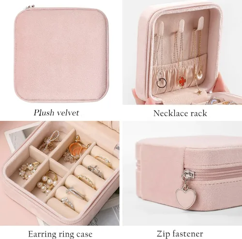 Miniatura 4 de GUKA Joyero de terciopelo de felpa organizado, estuche de viaje de joyería, pequeñas cajas organizadoras portátiles para anillos, aretes, collares