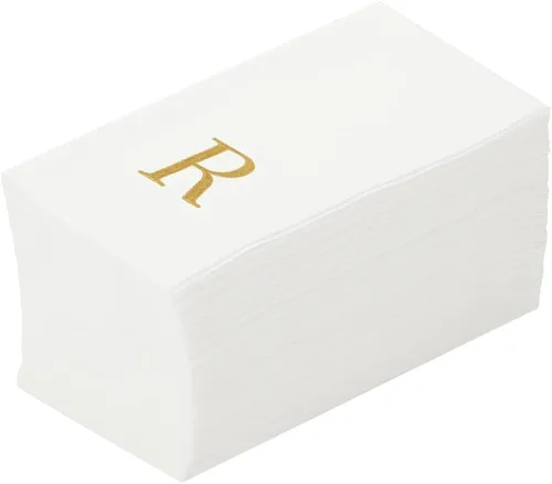 Miniatura 43 de Luxenap Toallas de invitados de tacto de lino de 15.8 X 7.9 pulgadas, 50 toallas de mano con letras - Letra dorada "S", fuente sans serif
