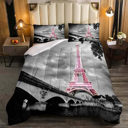 kxry Juego de edredón de París rosa tamaño King para niñas, niños y mujeres, Torre Eiffel París Sena Paisaje urbano de París, decoración de Cttb02