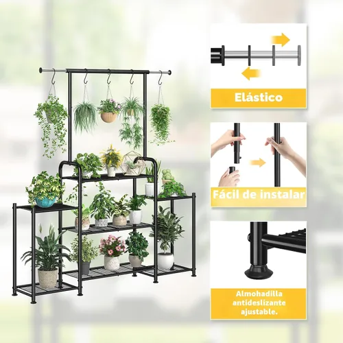 Miniatura 7 de Simple Trending Soporte para Plantas de Interior y Exterior, Estante Colgante de Metal de 3 Niveles Alto para Múltiples Macetas de Flores, Soporte