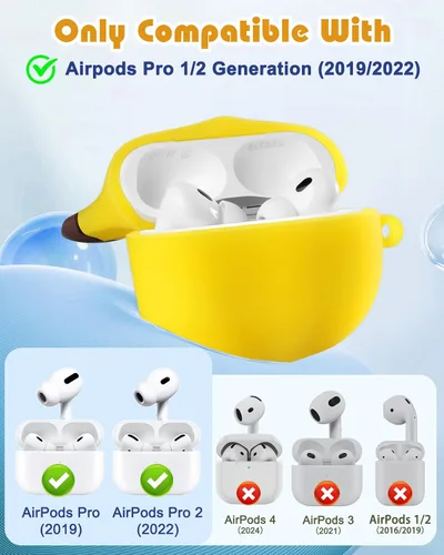 Miniatura 2 de Boaretiu - Funda para AirPods Pro/Pro de 2ª generación, lindo KawaiiBanana con llavero para AirPods Pro y Pro 2, divertida funda 3D de silicona
