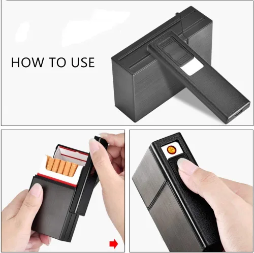 Miniatura 6 de 20 piezas de caja de aluminio para módulos de cigarrillos con encendedor eléctrico recargable por USB, estuche portátil de cigarrillos de aluminio