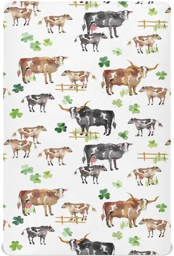 vvfelixl Sábanas de cuna para niños y niñas, animales de granja, vacas, tréboles, transpirables, para colchón de cuna, suaves y transpirables, 39 x