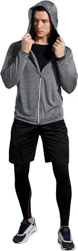 Miniatura 2 de BUYJYA Pantalones de compresión para hombre, camisa de manga larga, conjuntos atléticos, ropa de gimnasio, entrenamiento, 5 uds