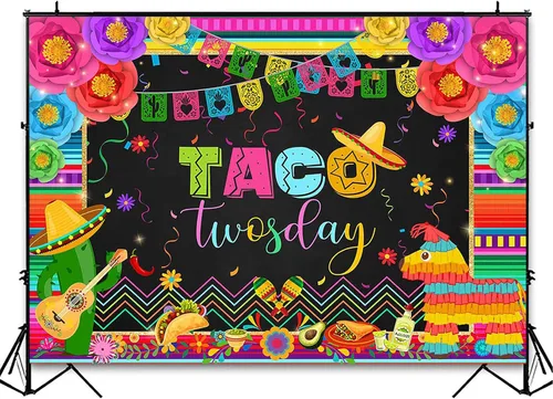 Miniatura 3 de Avezano Telón de fondo de cumpleaños de dos días de Taco para fiesta mexicana, decoración de fiesta de segundo cumpleaños, fondo de fotografía