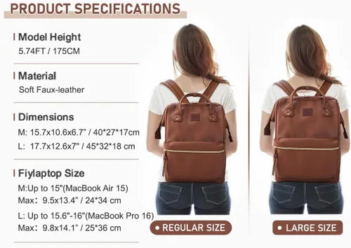 Miniatura 4 de Kah&Kee - Mochila de cuero con compartimento para laptop, ideal para viajes, escuela, para mujeres y hombres, Marrón), PU1211