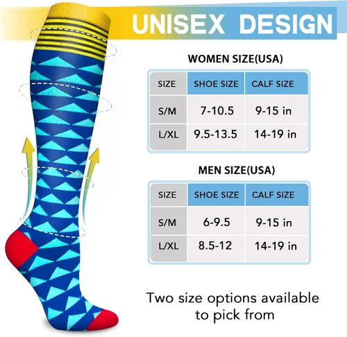 Miniatura 6 de 6 pares de calcetines de compresión para mujeres y hombres, circulación 20-30 mmHg, es el mejor soporte para correr, enfermería, deportes atléticos