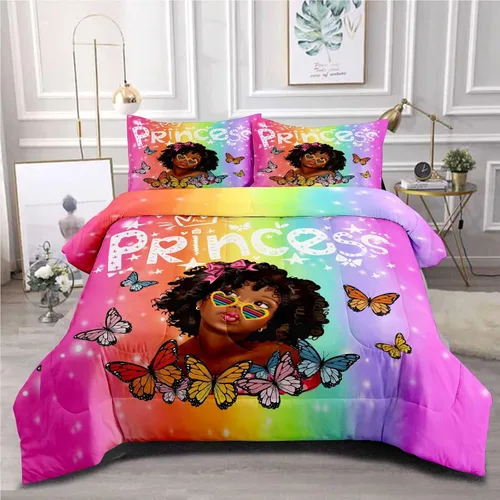Miniatura 14 de Juegos de Edredón de Niña Negra Afroamericana Individual, Juego de Ropa de Cama Black Girl Magic, Juego de Edredón de Princesa, Juego de Cama