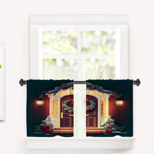 Miniatura 16 de Cortinas opacas de poliéster multicapa para cafetería, con diseño de diamantes, 2 unidades, 26 x 24 pulgadas