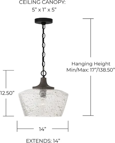 Miniatura 2 de Capital Lighting 347611CK Clive - Lámpara colgante de techo con cúpula de cristal sembrado de madera de mango cepillado y piedra, 1 luz de 100