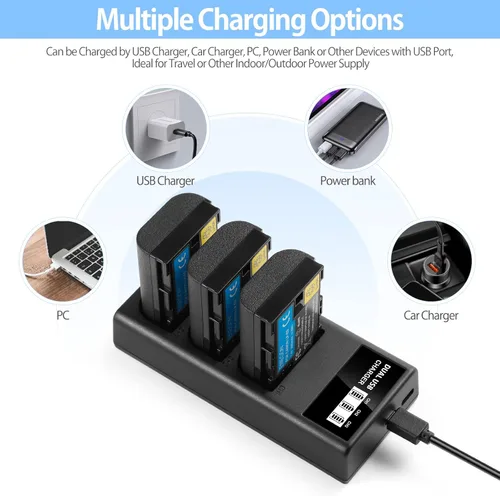 Miniatura 5 de ENEGON LP-E6 LP-E6N LP-E6NH Cargador USB LCD de triple ranura para Canon EOS 5D Mark II III y IV, 70D, 5Ds, 6D, 5DsR, 80D, 7D y 7D Mark II, EOS 60D