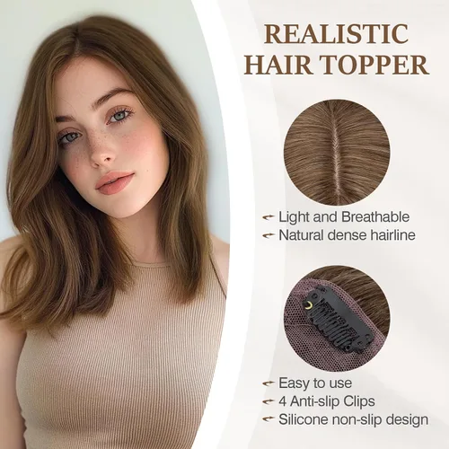 Miniatura 126 de Rich Choices Pelucas con topper de cabello para mujeres, cabello humano real 100% Remy, sin flequillo, para mujeres con adelgazamiento en la parte