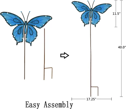 Miniatura 6 de Estacas de metal para jardín, letrero decorativo para patio, decoración de camino, decoración de interiores y exteriores (mariposa azul)