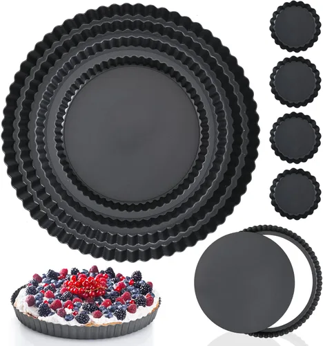 Ziliny 8 moldes antiadherentes para tartas con parte inferior extraíble de 4, 9.5, 10, 11, 12.6 pulgadas, molde redondo de acero al carbono, mini