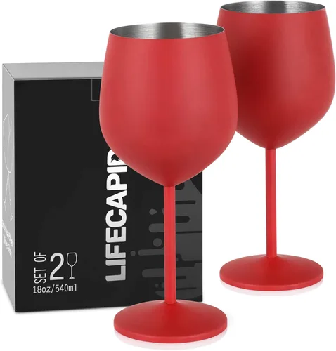 Miniatura 16 de Lifecapido Juego de 6 copas de vino de acero inoxidable, copas de vino coloridas de acero inoxidable de 18 onzas, copas de vino de metal con tallo