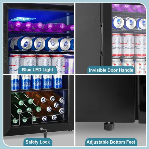 Miniatura 7 de Refrigerador de bebidas para 128 latas, 3.2 pies cúbicos con puerta de vidrio para bebidas, cerveza, soda, vino, pequeño refrigerador de cerveza