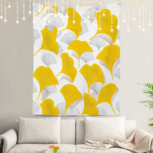 Miniatura 82 de Shrahala Tapiz japonés para colgar en la pared, moderno patrón abstracto de hojas, tapiz grande para dormitorio y sala de estar