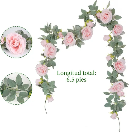 Miniatura 2 de TELDRASSIL 4 unidades (26 pies), guirnalda de flores artificiales de seda falsa, para decoración de fondo de boda, fiesta, arco, jardín, fondo (rosa)