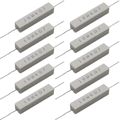 Miniatura 35 de 10 resistencias de cable de plomo axial de 10 W, 0.5 ohmios y 5 % – Resistencias de potencia de cemento cerámico fijas de heridas blancas
