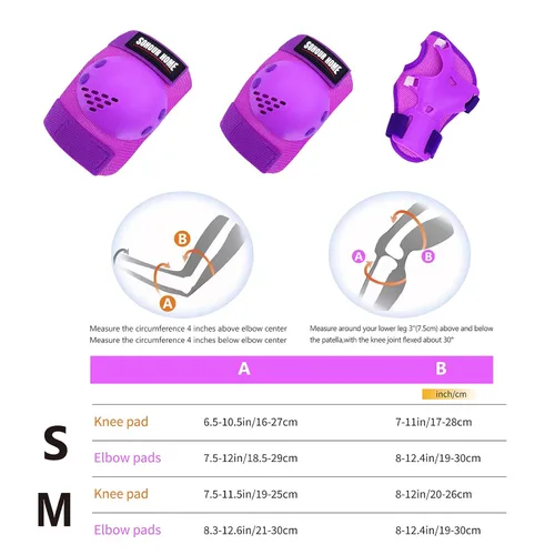 Miniatura 7 de rodilleras para niños/adolescentes, coderas, protectores de muñeca, juego de protección 3 en 1, para niños de 3 a 15 años, patines, ciclismo, Púrpura