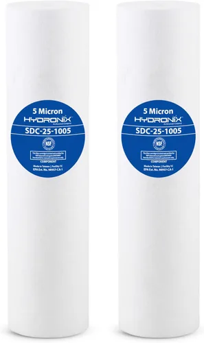 Hydronix SDC-25-1005 Cartucho de filtro de agua de sedimentos de ósmosis inversa RO para toda la casa 2.5" x 10" - 5 micras (paquete de 2)