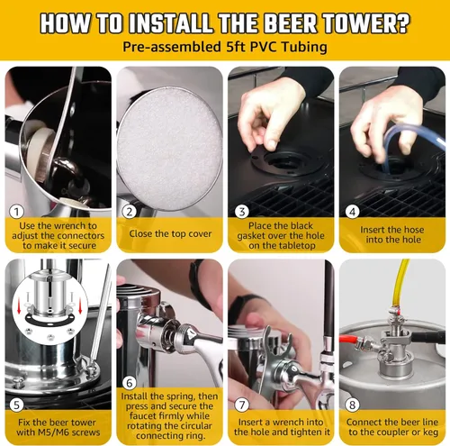 Miniatura 4 de Torre de cerveza de 3 grifos de núcleo inoxidable grifo de cerveza Kegerator Tower Draft Beer Tap Tower Dispensador de torre de grifo Kegerator