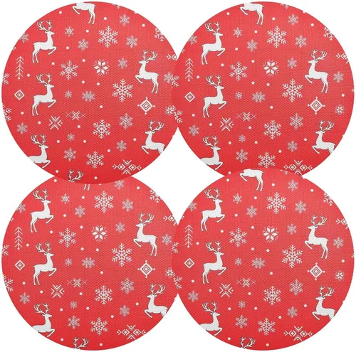 Miniatura 2 de White Reindeer Red Round Placemats, Non Slip Washable Placemats Dining Table for Kitchen Table one sizex4