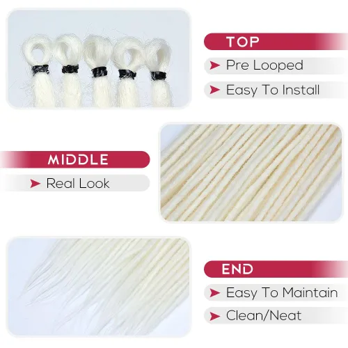 Miniatura 3 de Kraler - Extensiones de rastas de 22 pulgadas con 40 hebras, trenzadas a mano, estilo reggae, de color blanco perla, sintéticas, de 0,6 cm de ancho