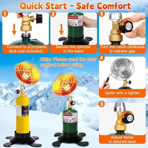Miniatura 5 de Calentador de Propano Portátil para Acampar, Calentador de Patio para Espacios Pequeños al Aire Libre con Válvula de Control, Calentadores Radiantes
