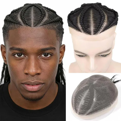 Miniatura 16 de HAPPY&CC Afro - Sistema de piezas de cabello humano tipo toupee para hombre, encaje suizo duradero con poliuretano para hombre, peluca tipo tupé #1