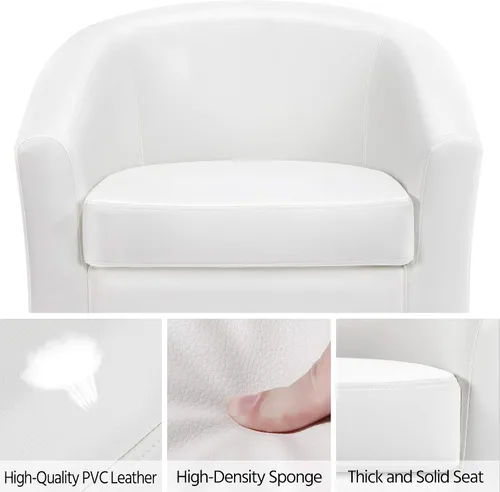 Miniatura 5 de Yaheetech Silla decorativa, sillón de piel sintética, tumbona con acolchado suave y patas de madera para sala de estar, color blanco, juego de 2