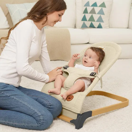 Miniatura 2 de ANGELBLISS Bouncer para bebés, asiento de gorila portátil para bebés, asiento hinchable para bebés con tela, vibraciones naturales (albaricoque)