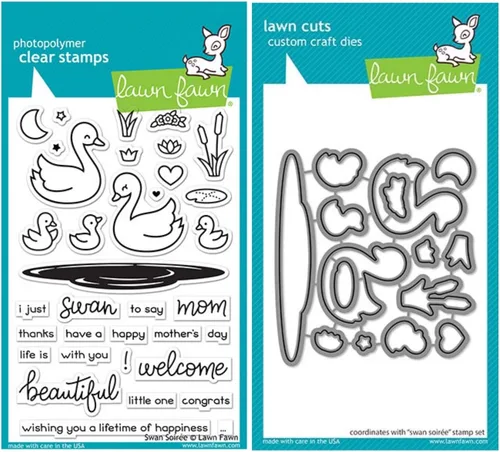 Lawn Fawn Swan Soiree - Juego de sellos transparentes de 4 x 6 pulgadas y juego de troqueles personalizados a juego (LF2219, LF2220), paquete de 2