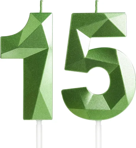 Miniatura 155 de Velas de cumpleaños número 15, velas número 15, velas de feliz cumpleaños de oro rosa para pastel, decoraciones de cobertura de pastel de diseño 3D