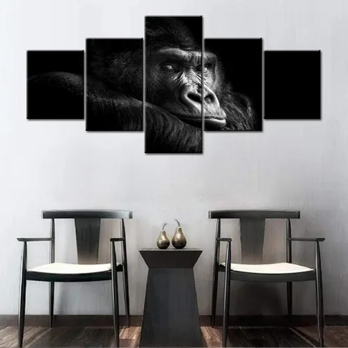 Miniatura 2 de TUMOVO Hermoso retrato de un gorila macho sobre fondo negro, bonito lienzo de mono, estirado y enmarcado, listo para colgar, sala de estar, Obras