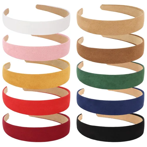 Miniatura 9 de Wecoe 10 diademas de gamuza para mujer, de 1 pulgada de ancho, color rojo, blanco, negro, rosa, morado, azul, verde, bandas antideslizantes