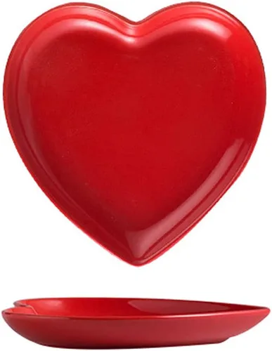 FUYU 2 platos coloridos de cerámica en forma de corazón para cena y postre
