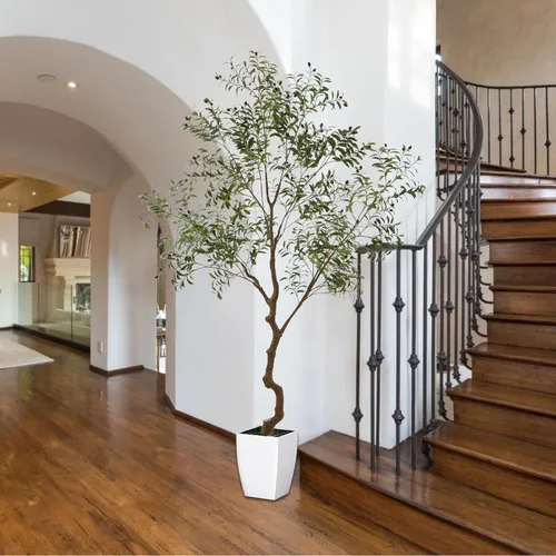 Miniatura 2 de Árbol de seda de olivo artificial alto de 8 pies (96 pulgadas) realista en maceta, árbol de olivo artificial falso con hojas verdes y grandes frutos