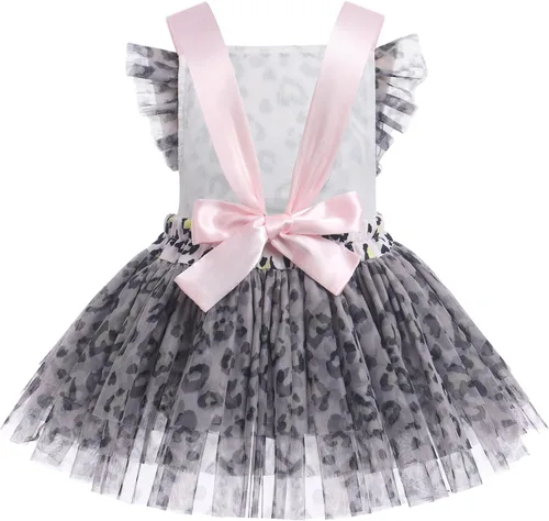 Miniatura 9 de IBTOM CASTLE Vestido de princesa tutú para niña pequeña con estampado de leopardo, dona, ratón, vestido de princesa con funda para pañales, conjunto