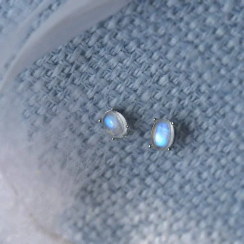 Miniatura 7 de ITSMOS Pendientes de piedra de luna natural, piedra de luz de luna azul s925 tachuelas de plata, piedra ovalada amante de la piedra romántica