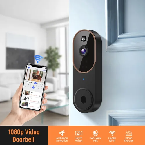 Miniatura 2 de GridTera - Cámara de timbre de video inalámbrica de 1080p, detección humana AI, vista en vivo, visión nocturna, almacenamiento en la nube, WiFi