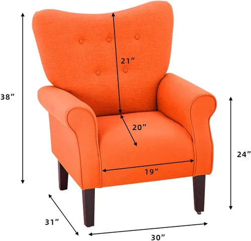 Miniatura 3 de YOLENY - Silla decorativa moderna, con respaldo alto, sillón tapizado con botones de tela, sofá individual con patas de madera para sala de estar