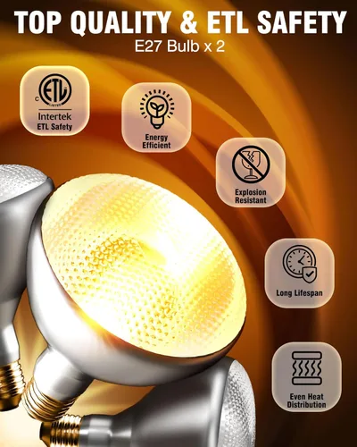 Miniatura 2 de PYY Lámpara de calor de alimentos – Lámpara de calor comercial de doble cabezal para alimentos con bombillas ETL, luz de calentamiento de alimentos