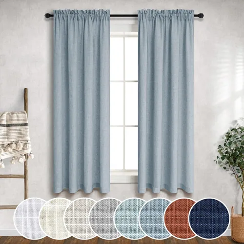 Miniatura 76 de Cortinas blancas puras de 38 pulgadas de ancho para dormitorio, juego de 2 paneles de cortinas de privacidad con bolsillo para barra, cortinas