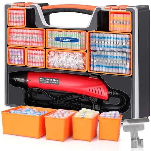 Miniatura 9 de Kuject Pistola de calor para tubos retráctiles, 820 conectores de alambre de sellado de soldadura y kit de tubos termorretráctiles, kit