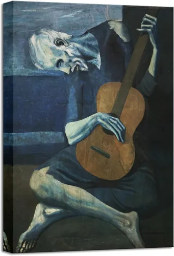 Wieco Art Lienzo impreso con texto en inglés "The Old Guitarist" de Pablo Picasso, lienzo abstracto para decoración de pared y decoración de oficina