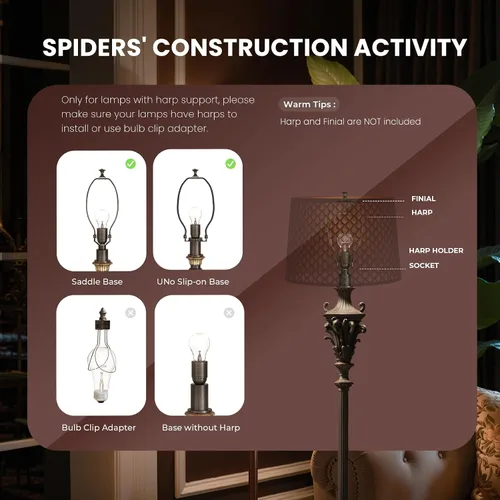 Miniatura 7 de ALUCSET Pantalla de Lámpara de Tambor 14" Superior x 16" Inferior x 11" de Alto (Spider) Pantalla de Lámpara Grande de Repuesto para Lámparas