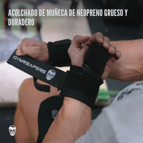 Miniatura 3 de Ganchos para levantamiento de pesas Gymreapers (par), correas de muñeca de potencia resistentes con soporte de agarre para la mano