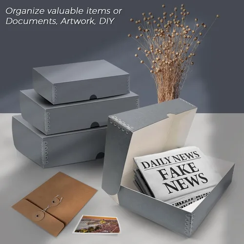 Miniatura 7 de Lineco, Caja de almacenamiento archivadora de 9 x 12 pulgadas, 3 pulgadas de profundidad, sin ácidos con caja de preservación de bordes de metal.